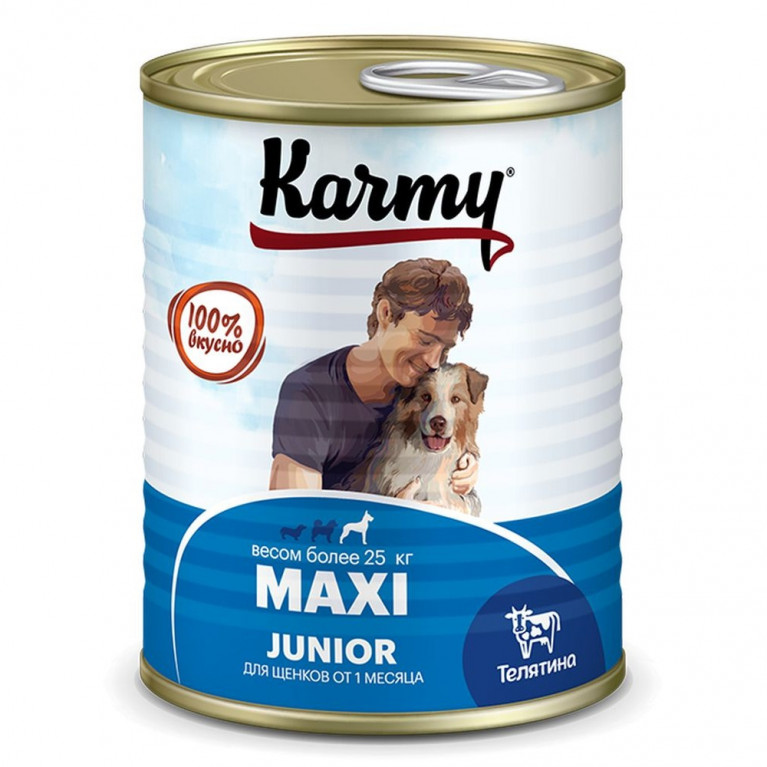 KARMY Maxi Junior Консервы для щенков крупных пород от 1 месяца, Телятина 340г